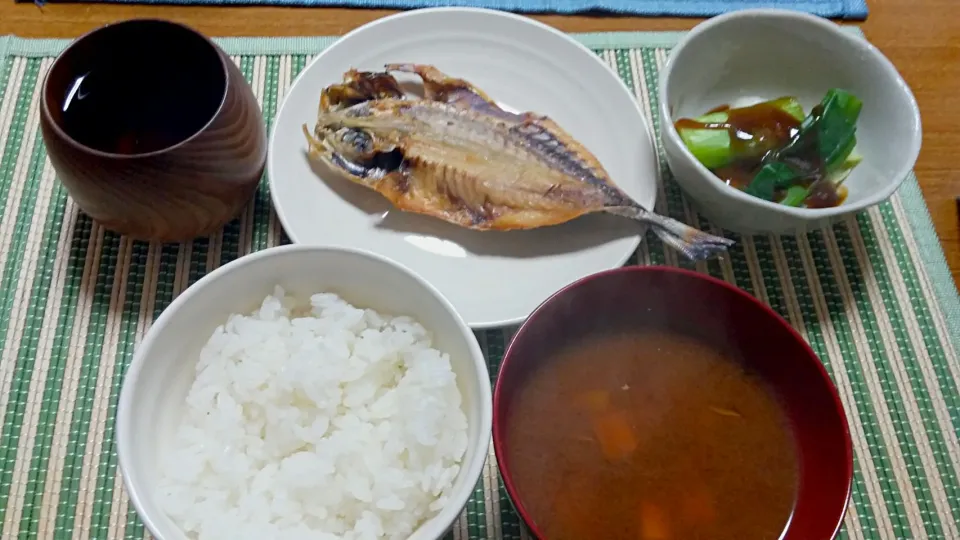 あじの干物
葱ヌタ
なめこ汁|あぁちゃんさん