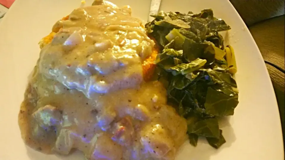 #Chicken fried #Steak, #Mashed #Potatoes, #Country #Greens and #Turkey and #Mushroom #Gravy|Precious Loveさん