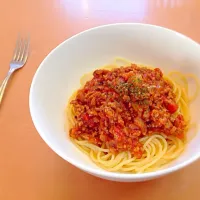 Snapdishの料理写真:特製ミートソーススパゲティ|白猫さん