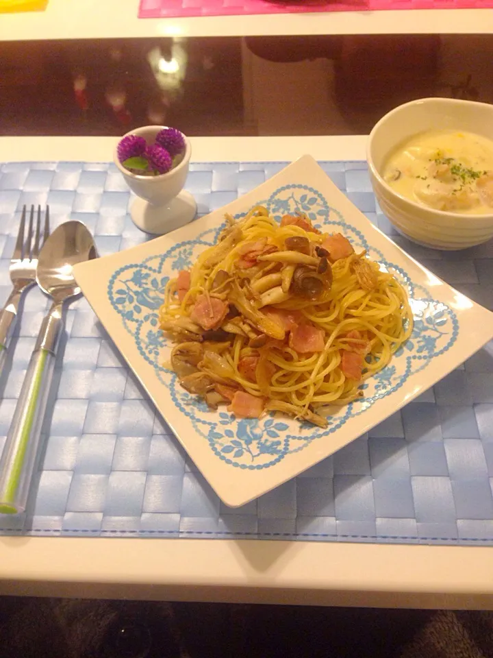 Snapdishの料理写真:🌟きのこのパスタとクリームシチュー🌟|ゆきさん