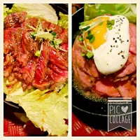 Snapdishの料理写真:レッドロック。ビーフステーキ丼と肩ロースステーキ丼。にくにくにく！