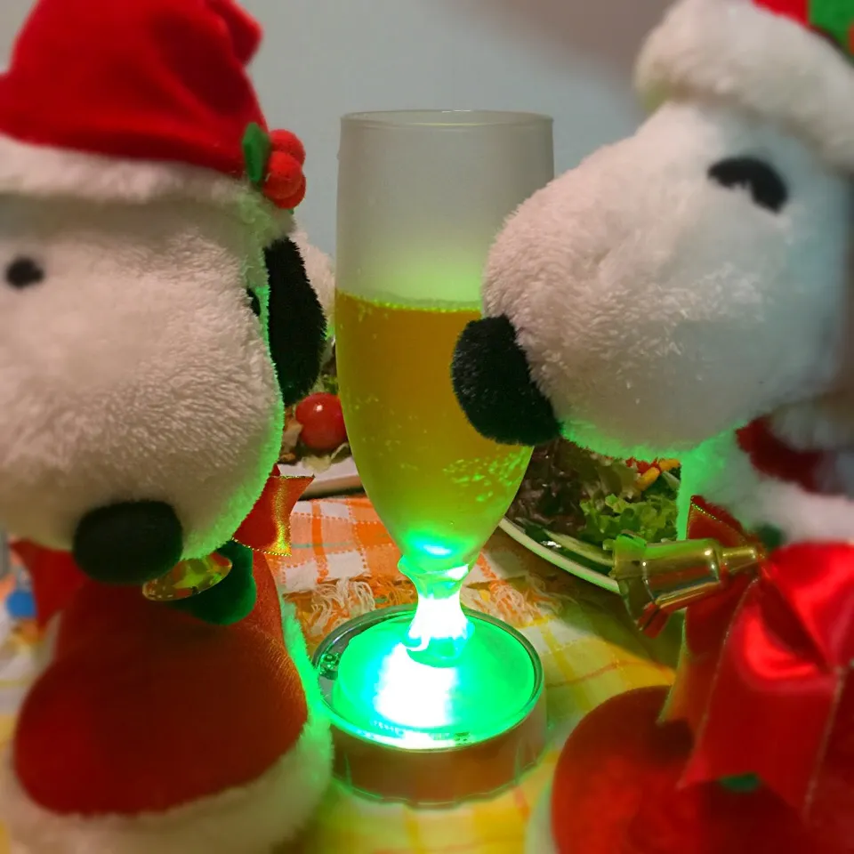 クリスマスなので、ビールもライトアップしてみた〜〜🍺愛しのスヌーピーちゃんも一緒に❤️|きいこさん