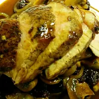 Snapdishの料理写真:Porchini powder seared pork tenderloin with wild mushrooms, cherries,  and marsala demi.|Chef John Thomas Tapper IIさん