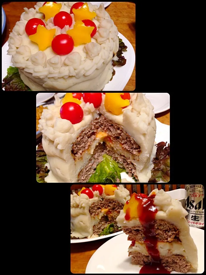 Snapdishの料理写真:ハンバーグケーキ🎂|りえさん