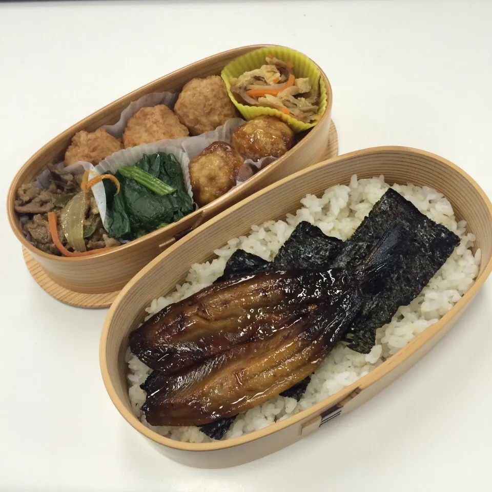 弁当（いわし味醂干し、肉団子甘酢あん、れんこん揚げしんじょう、プルコギ風焼肉、切干し大根、ほうれん草お浸し）|SasaMasa213さん