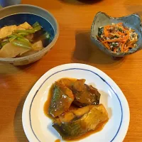 Snapdishの料理写真:鯖の味噌煮 カブの煮浸し 炒り豆腐|コニーさん