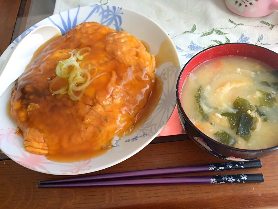 天津飯と酒粕味噌汁|りえさん