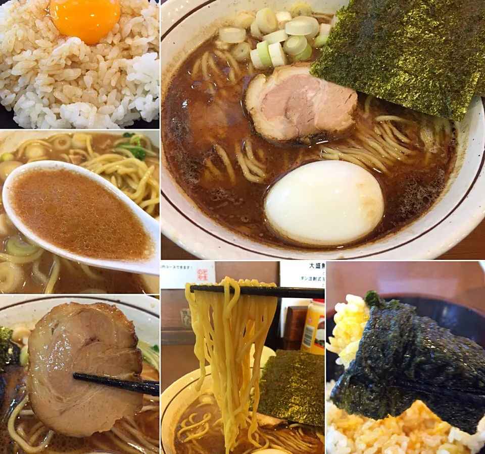 Snapdishの料理写真:濃口らーめん＋ダシ注射式玉子(こい味)＋ライス@拉麺 能登山(長後)|塩豚骨さん