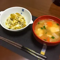 Snapdishの料理写真:だご汁 と 高菜めし|Moominさん