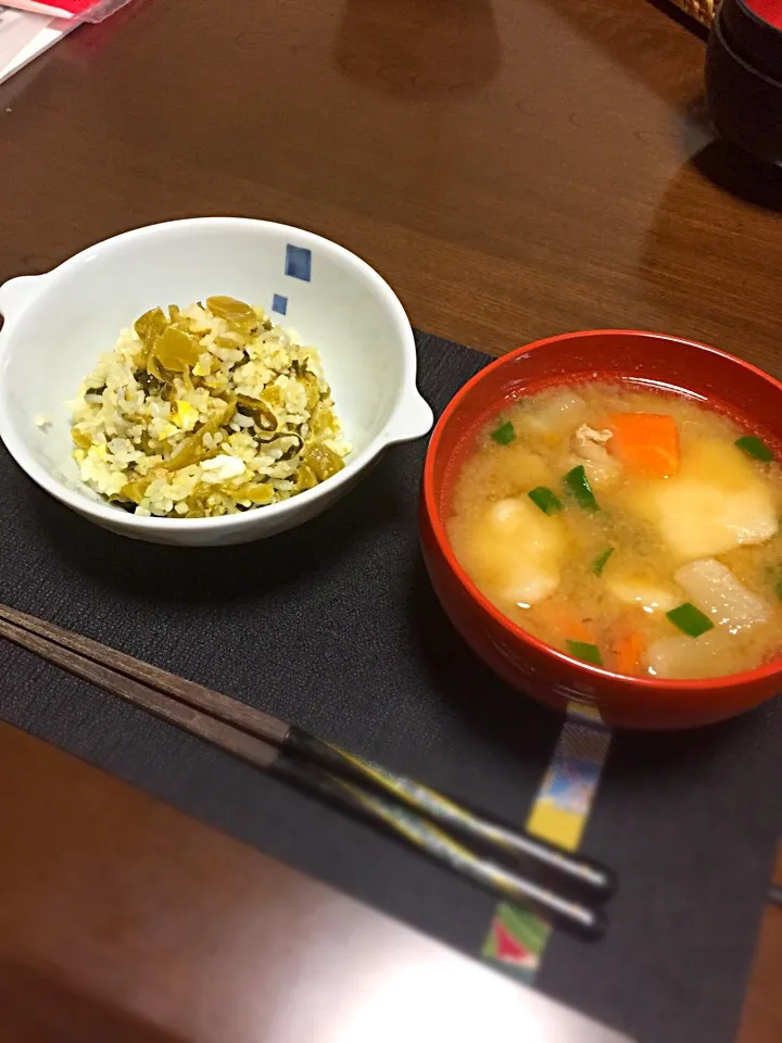 Snapdishの料理写真:だご汁 と 高菜めし|Moominさん