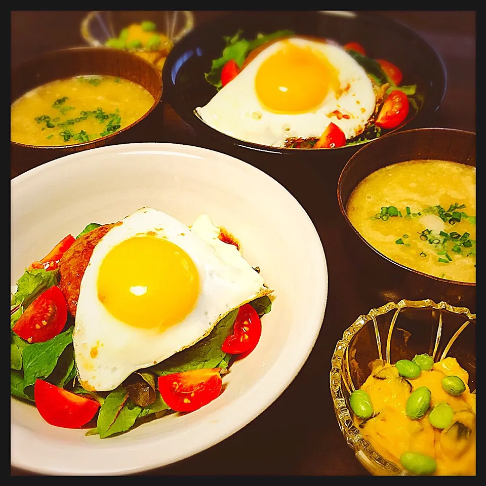 ロコモコ丼&かぼちゃサラダ|恭子さん