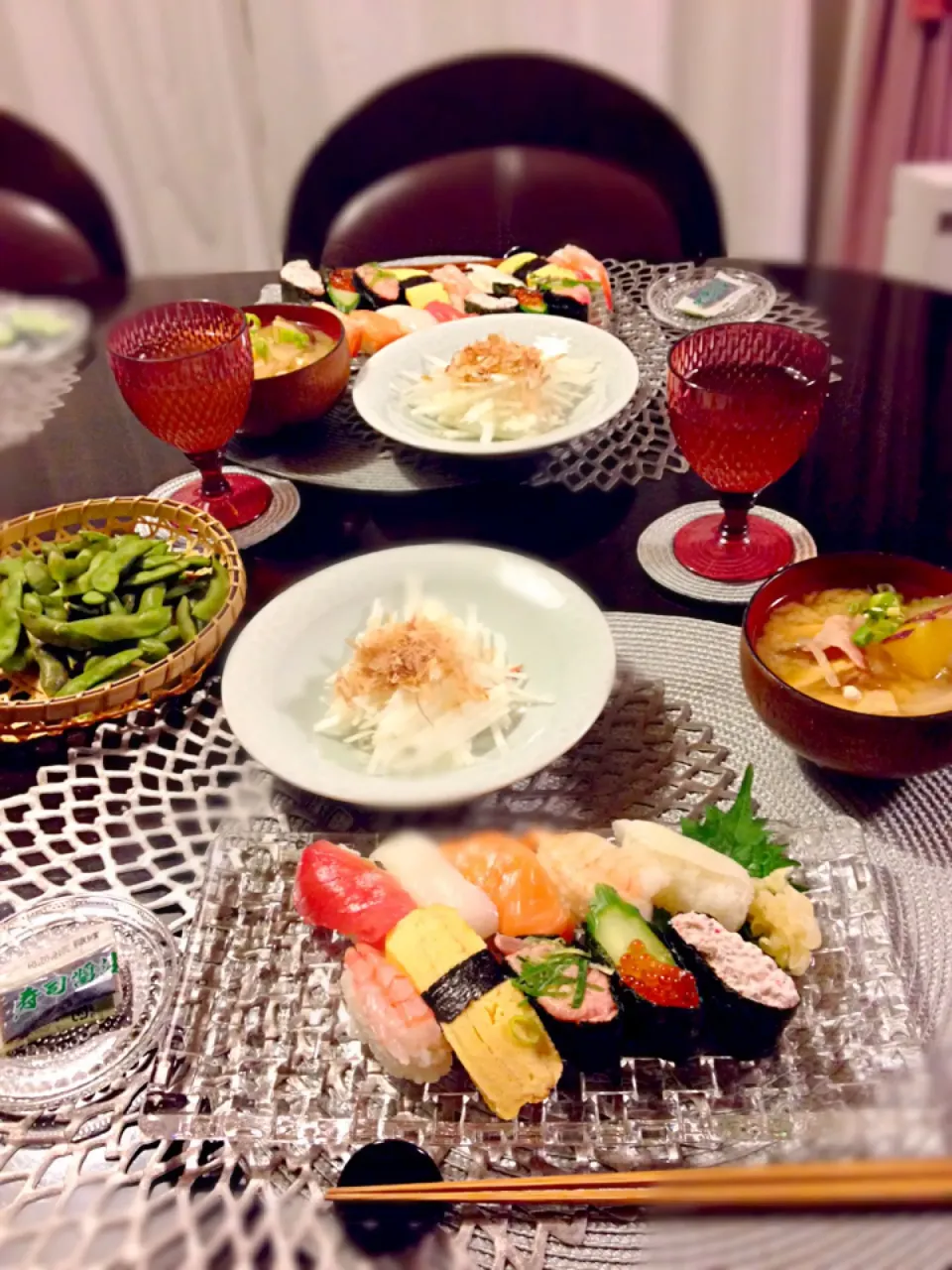 お寿司で晩ご飯|青い空さん