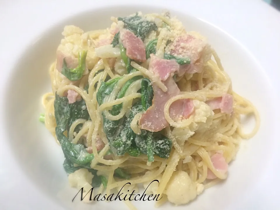 cauliflower,spinach&bacon pasta|Masakiさん