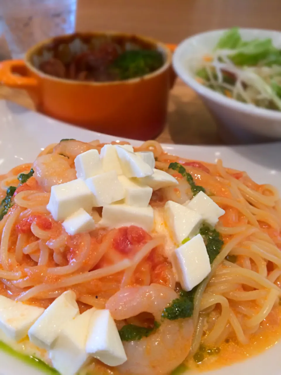 モッツァレラチーズのパスタとシチューのランチ|Shinobu  Takahashiさん