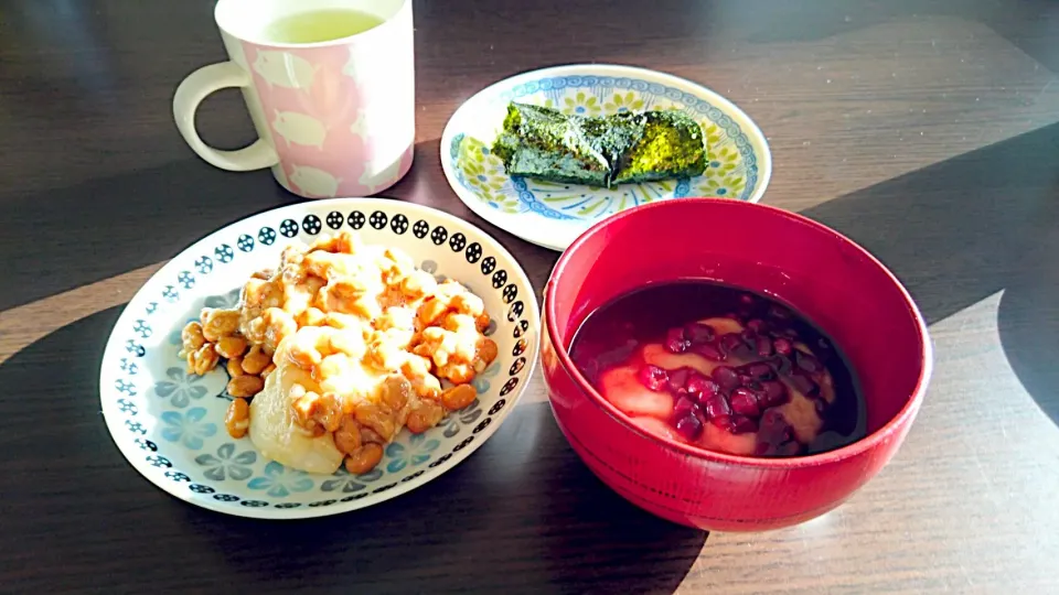 納豆餅、ぜんざい、砂糖醤油の磯辺巻き|みんさん