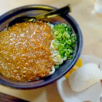 Snapdishの料理写真:立花うどん カレーうどん+おにぎり|akiRahulaさん