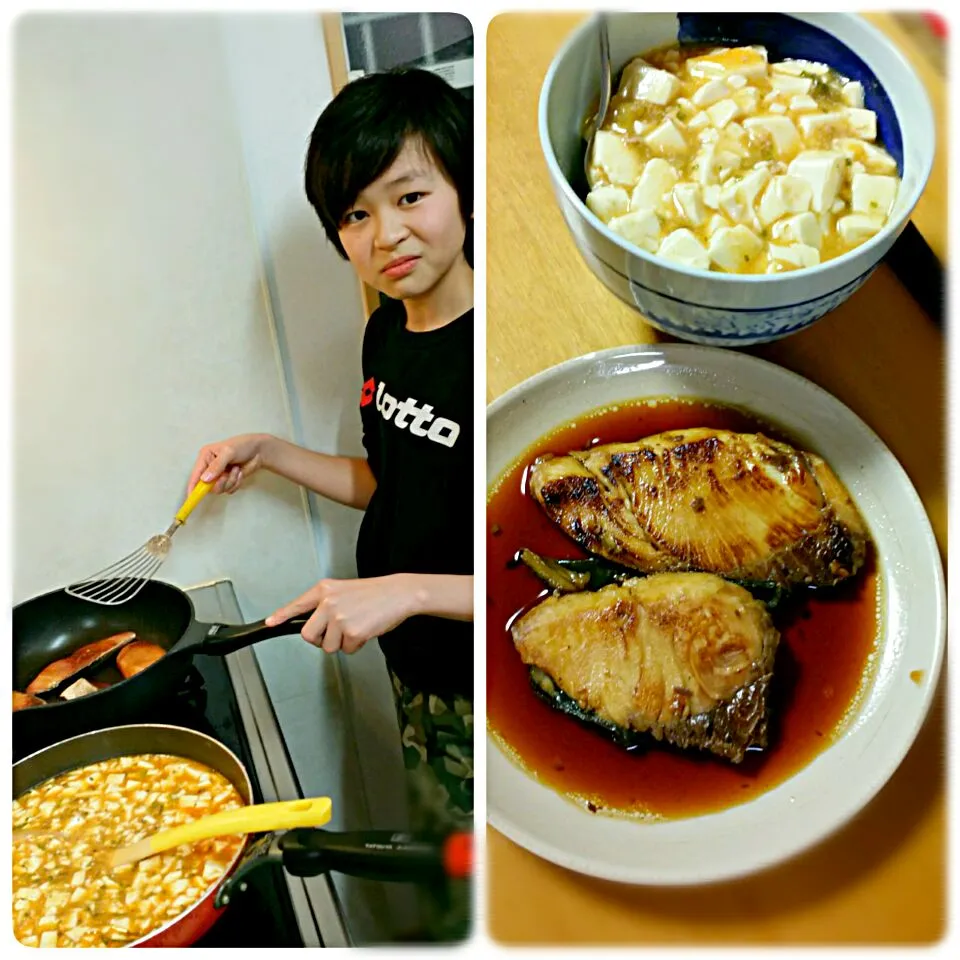 Snapdishの料理写真:ブリの照り焼き&麻婆豆腐丼|eri☆さん