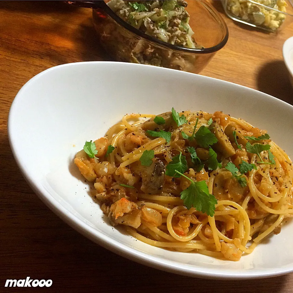 海と山のスパゲッティ(洋食的なもの)|まる(丸大豆)さん