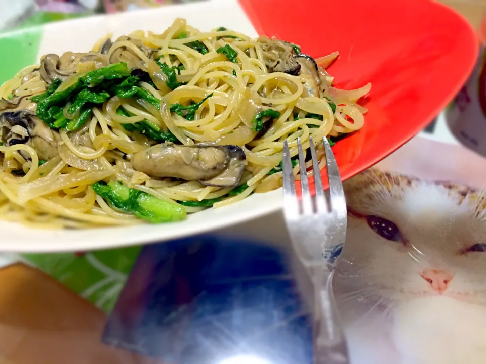 牡蠣とわさび菜のパスタ|ロッソさん