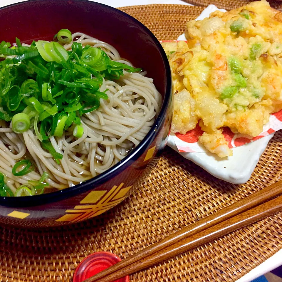 海老と餅のかき揚げ&そば|いくさん