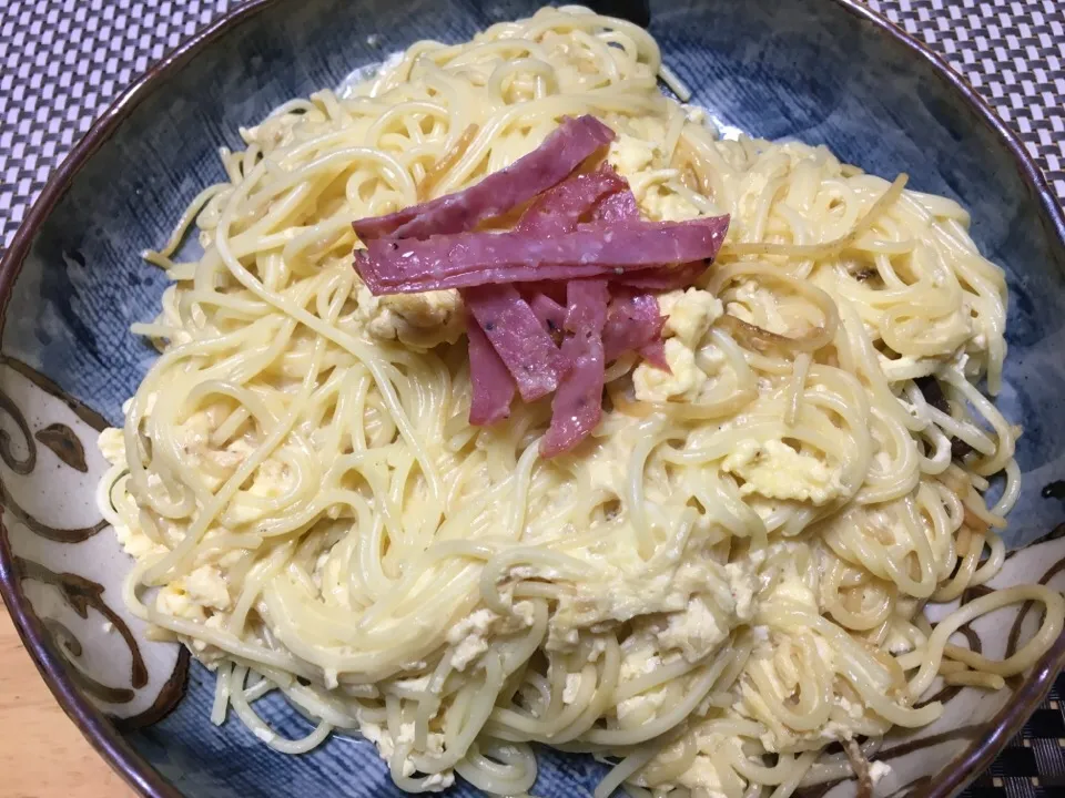 スペイン産ポークサラミと糖質0麺カルボナーラ風|Tatsuya  Teranishiさん