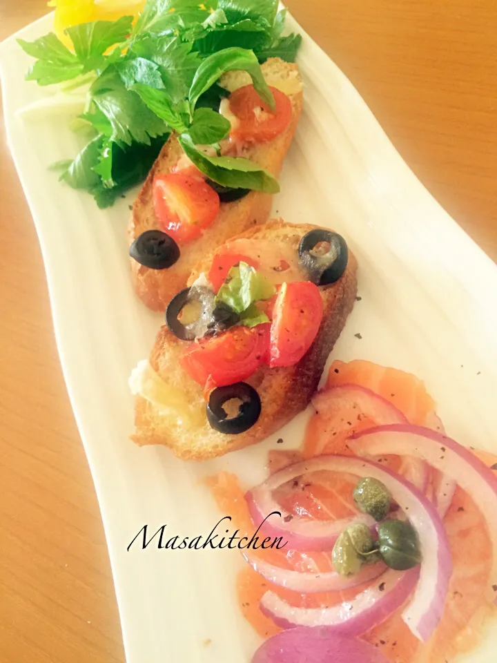 Bruschetta&carepaccio as appetizer|Masakiさん