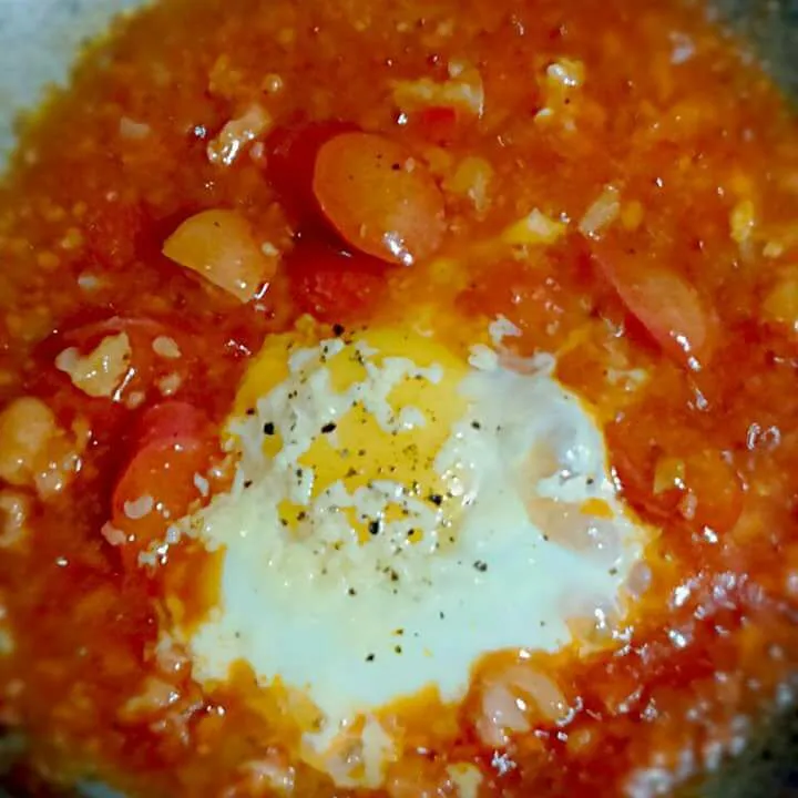 cooked egg in Purgatory after holidays with the leftover spaghetti sauce.. #lutonimildz|Mildred Almiraさん