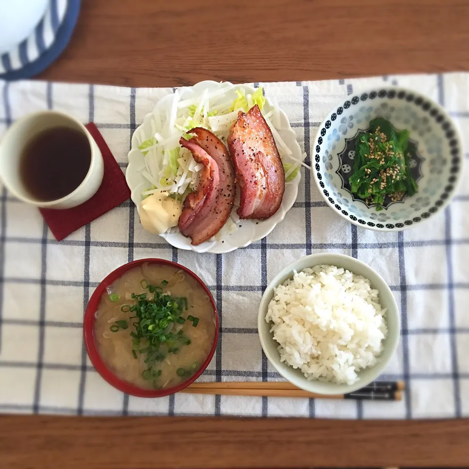 今日のお昼ごはん★厚切りベーコン定食|あさこさん