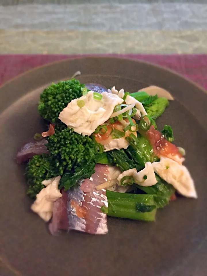 鰯と菜の花と湯葉の梅肉和え|きょーこさん