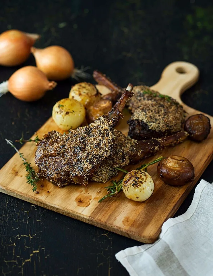 Snapdishの料理写真:Poppy Seed Crusted Lamb Chops with Mushroom Truffle Sauce|Mimiclaire's Kitchenさん