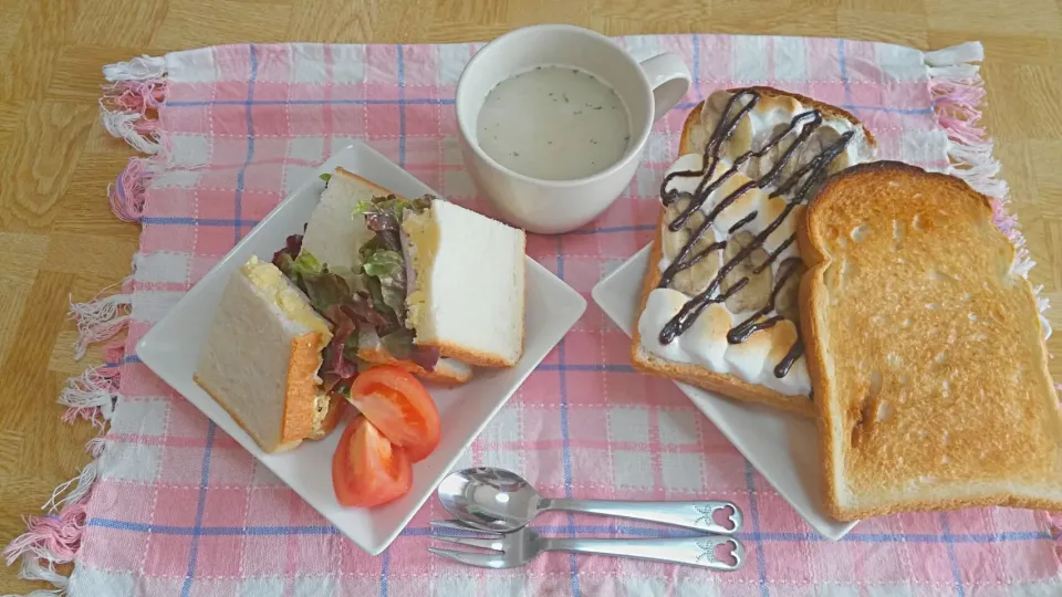 エッグサラダサンド
チョコマシュマロバナナトースト
ポタージュ|あぁちゃんさん