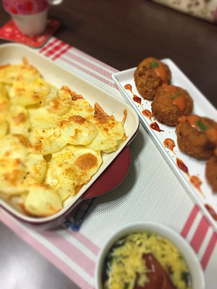 ポテトの七味焼き、牛こまメンチ|ゆかさん