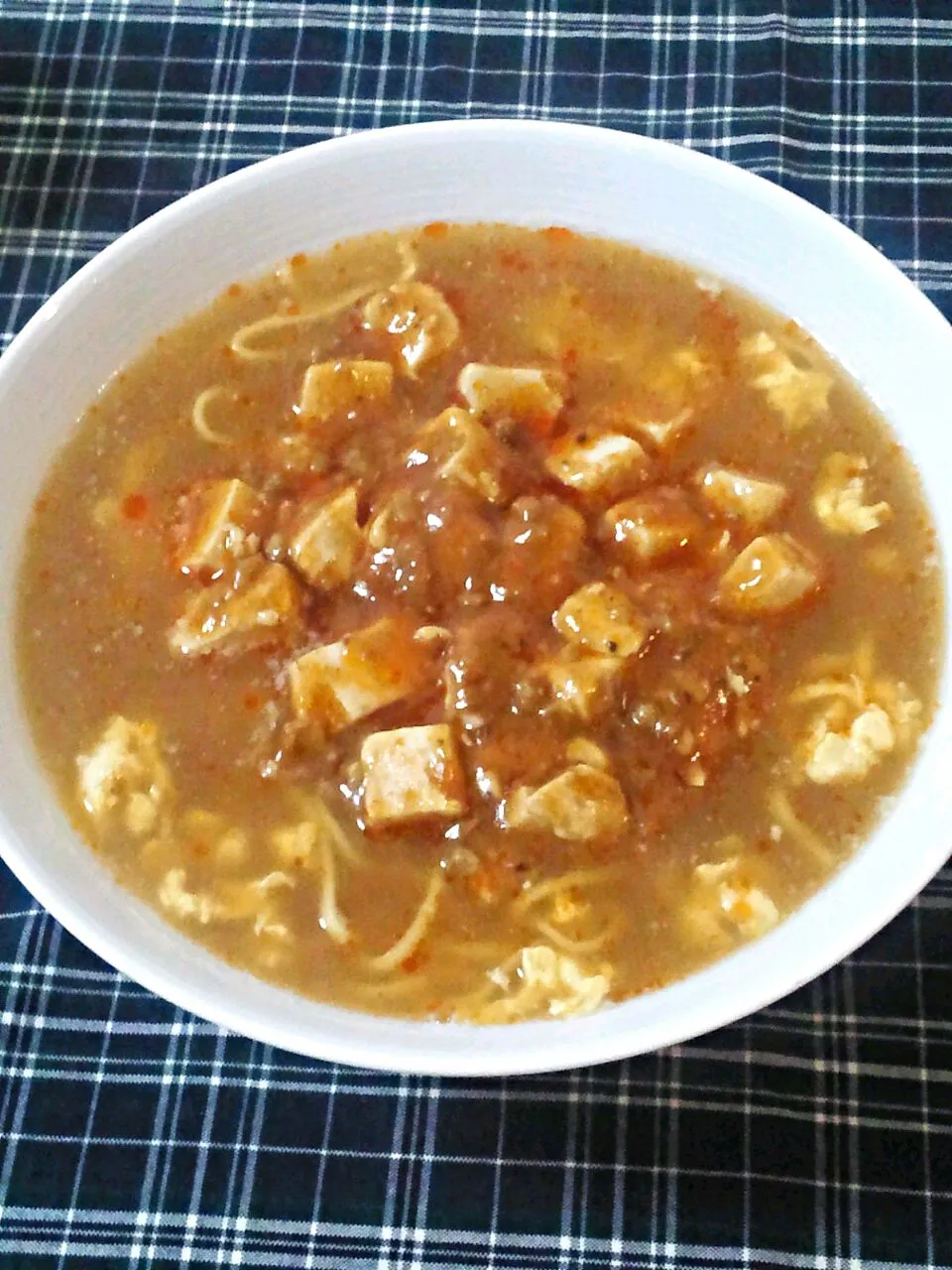 Snapdishの料理写真:かき玉麻婆味噌ラーメン（ラ王味噌）|すーさん