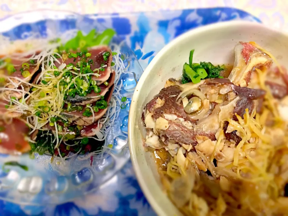 鯛のアラ煮付け 鰹のたたき|まなさん