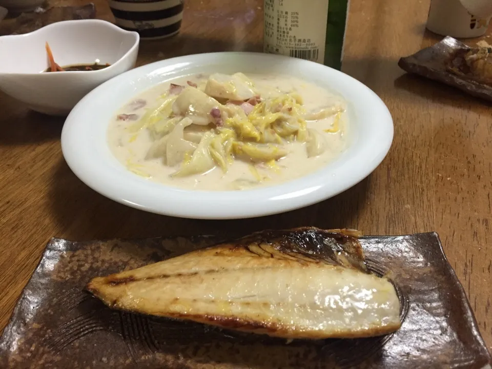 蕪と白菜のミルク煮&鯵の塩干し|さんだーさん