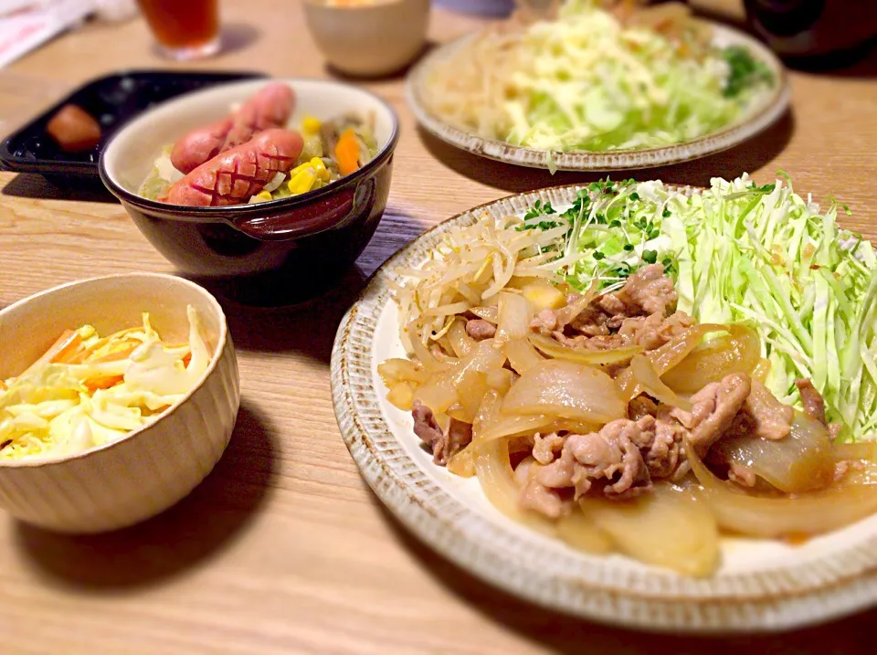 生姜焼き定食！（キャベツ一玉使い切り）|はとまめさん