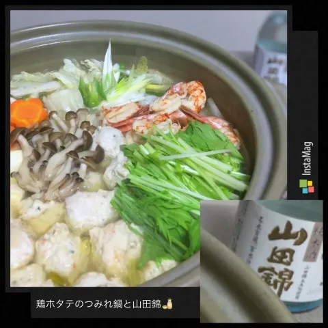 「純米酒 山田錦 300ml特別純米酒」を使ってみたSnapdishの料理・レシピ写真:鶏ホタテのつみれ鍋•*¨*•.¸¸♬︎   山田錦🍶も美味しく頂きました。沢の鶴さん、有難うございました💕