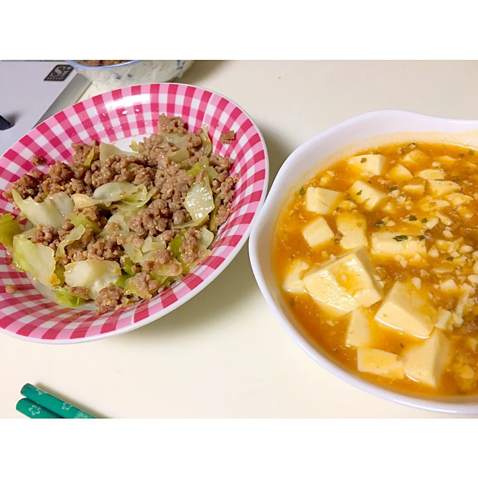 おいがつおと味噌のひき肉キャベツ、麻婆豆腐|Misaさん