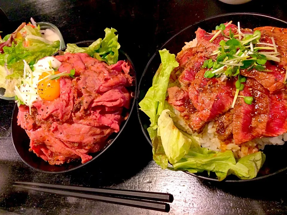 レッドロックでランチ🍚
ローストビーフ丼とステーキ丼|pigmegさん