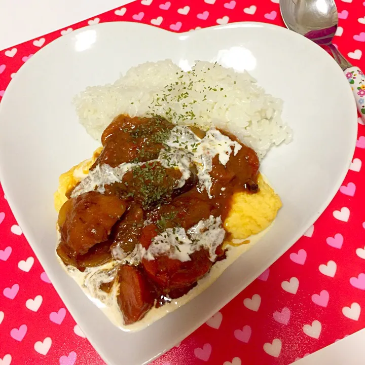 残ったシチューとオムレツで晩ご飯|杏さん