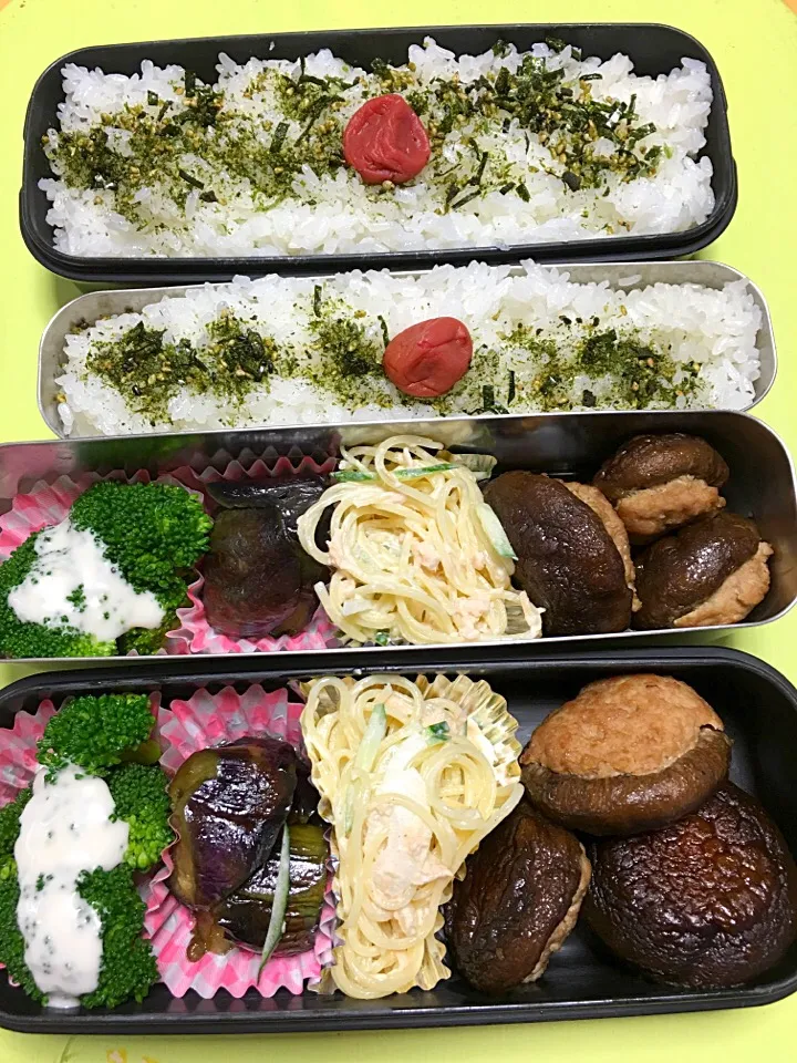 しいたけ肉詰め スパゲティサラダ 茄子煮 ブロッコリー弁当。|Kumiko Kimuraさん