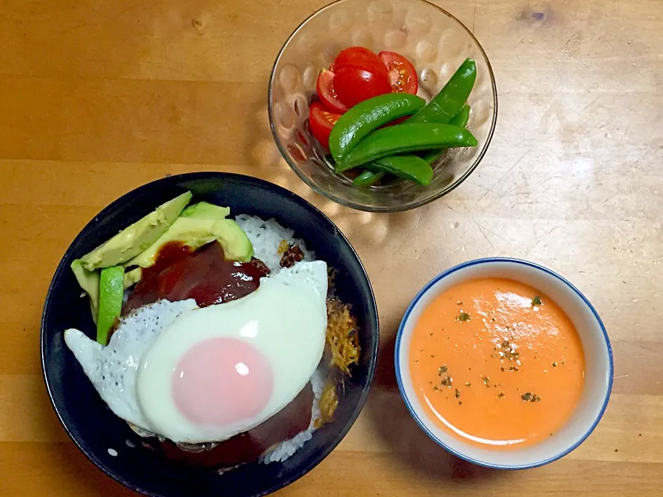 ロコモコ丼と人参ポタージュ(*^^*)|sachiさん