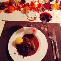 Snapdishの料理写真:ドイツ料理(ラム肉、赤キャベツ煮、ダンプリング)|miniminicatさん