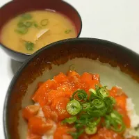 Snapdishの料理写真:簡単！ズボラ飯！サーモンたたき丼😊✨|ぷささん