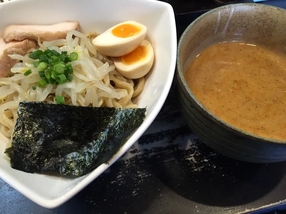 Snapdishの料理写真:味玉濃厚つけ麺・（唐辛子味）更にライス追加|まさとさん