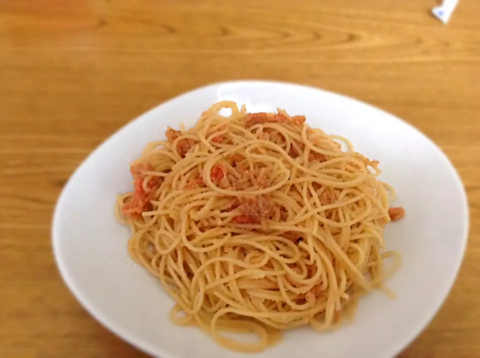 炒めタマネギと明太子のパスタ|うーさまのははさん