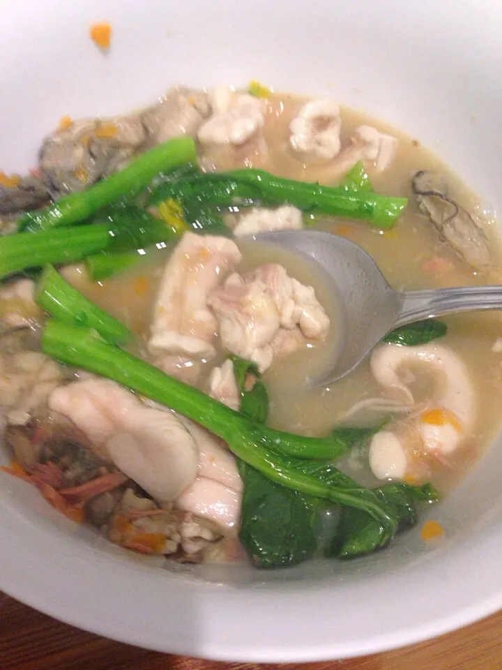 Ox bone marrow / Oyster / Choy Sum 
In Ox & Chicken bones soup base|STEVE § SPIKEさん