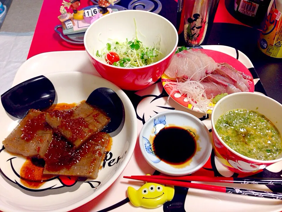 きゃべつぷちとまとかいわれさらだ   

たまごとめかぶ

はまちのさしみ 

こんにゃくすてーき|ミッキーまうすさん