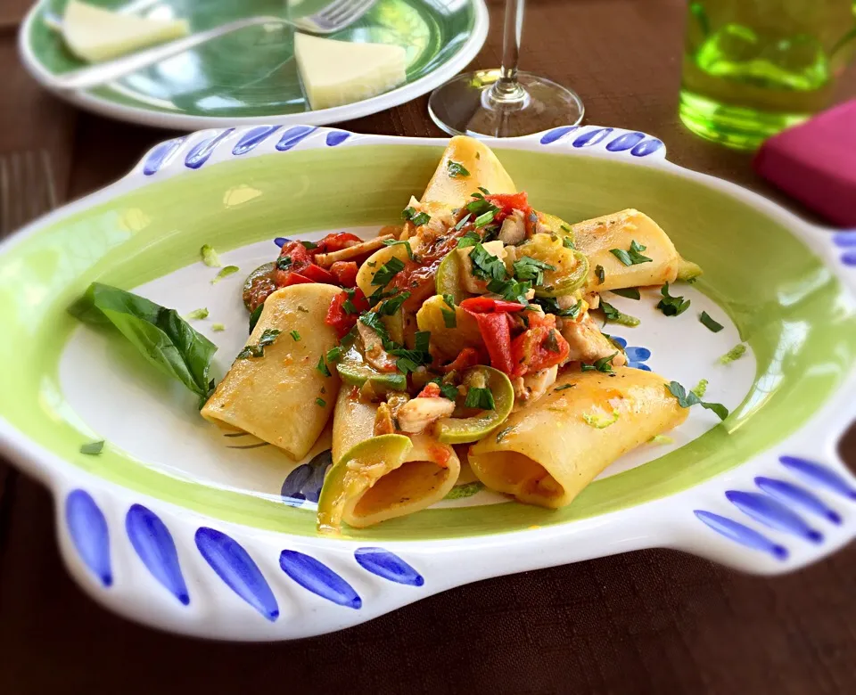 Paccheri with grouper fish, olives, basil and tomato confit|laura giardinaさん