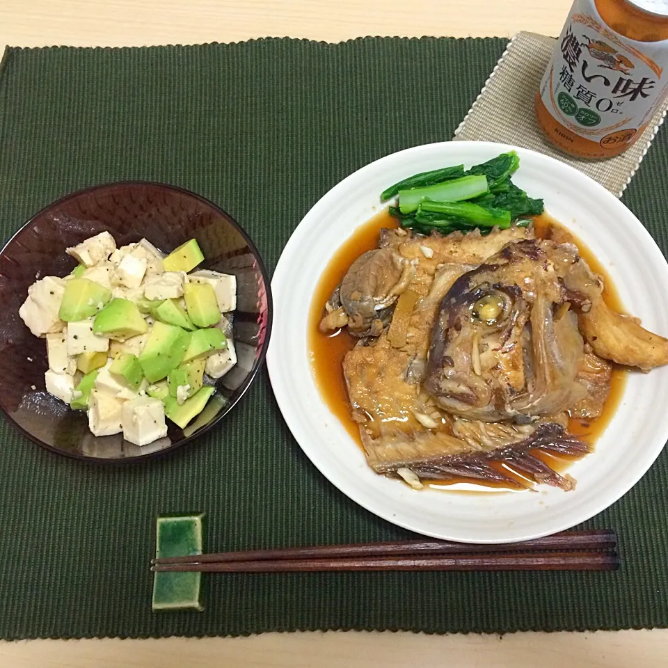 鯛のあら煮。豆腐とアボカドのサラダ。|りのさん